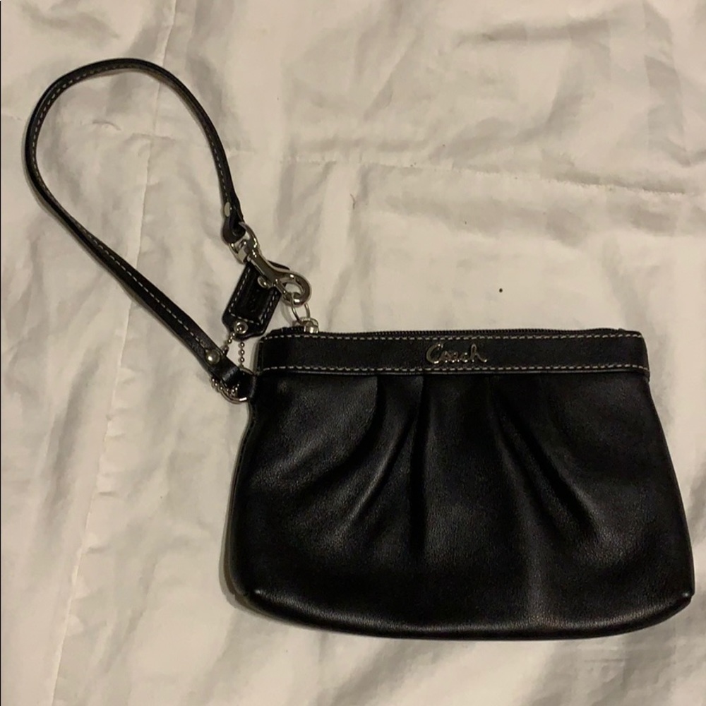 Black leather Coach Wristlet
